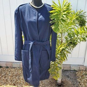 Rag & Bone Quilted Rope Accent Navy Blue Cotton Wrap Long Sleeved Coat